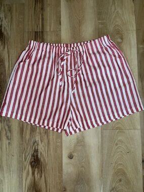 SHEIN Red and White Vertical Stripe Drawstring Shorts